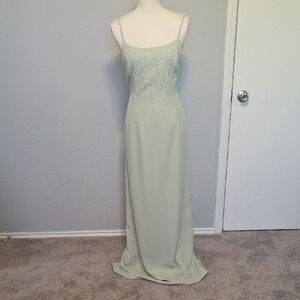 Adrianna Papell Green Spaghetti Strap Maxi Slip Dress